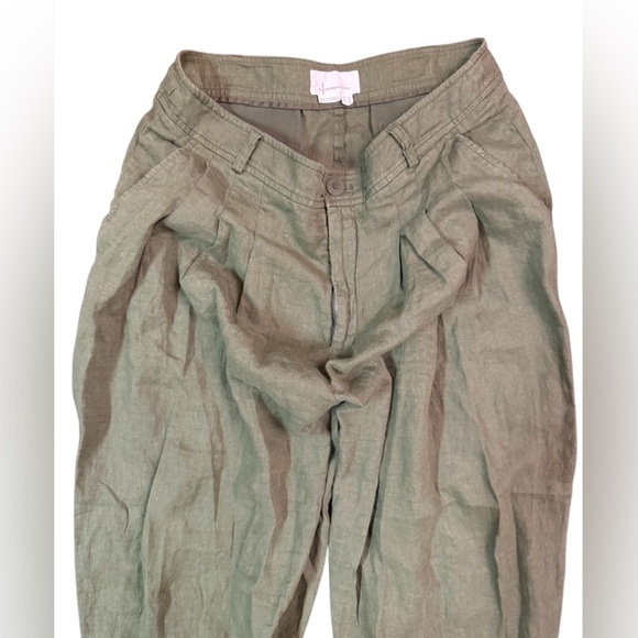 Anthropologie Ankle Tie Linen Trousers in Dark Olive Size 12 - Picture 8 of 10